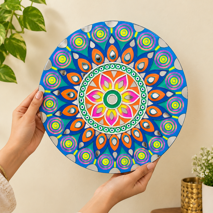 0042 Vibrant Multicolored Lippan Art Mandala Wall Plaque