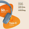 Noise Two Wireless On Ear Headphones with 50 Hours Playtime, Low Latency(up to 45ms), 4 Play Modes, Dual Pairing, BT v5.3 (Serene Blue)