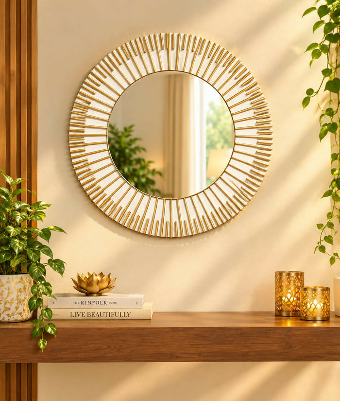 0001 Modern Sunray Wooden Wall Mirror