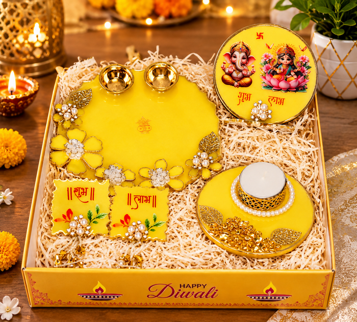 Divine Yellow Pooja Thali & Festive Decor Set