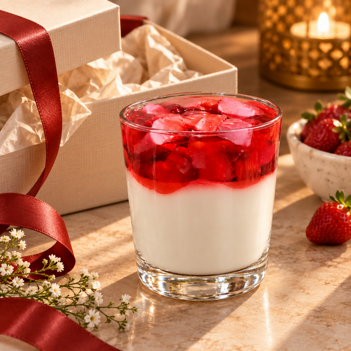 0007 Strawberry Panna Cotta Dessert Glass Candle