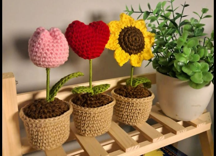 0035 Mini Potted Crochet Desk Blooms