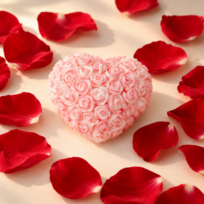 0030 Rose-Textured Heart Shaped Scented Candle