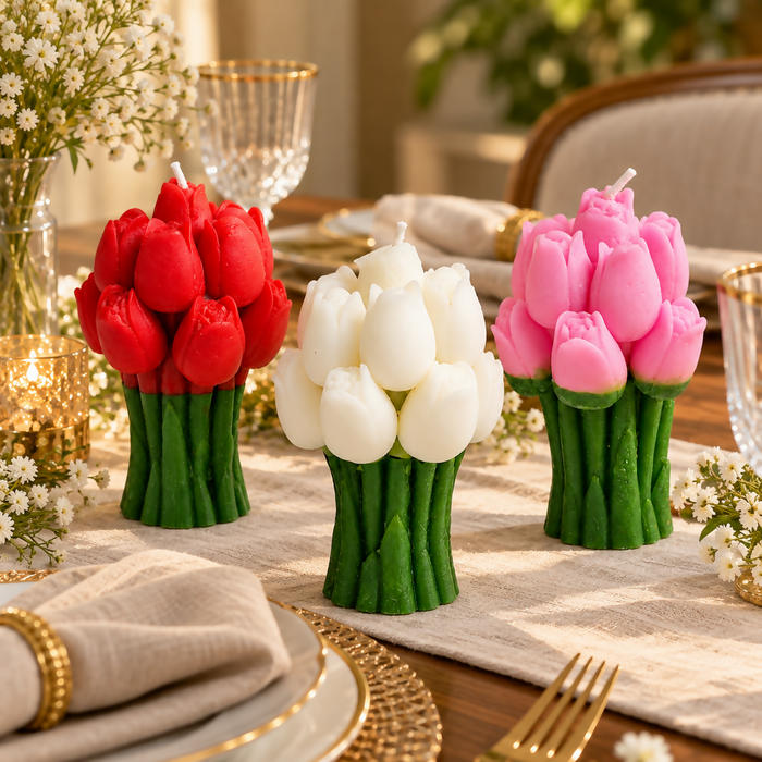 Handcrafted Tulip Bouquet Pillar Candle