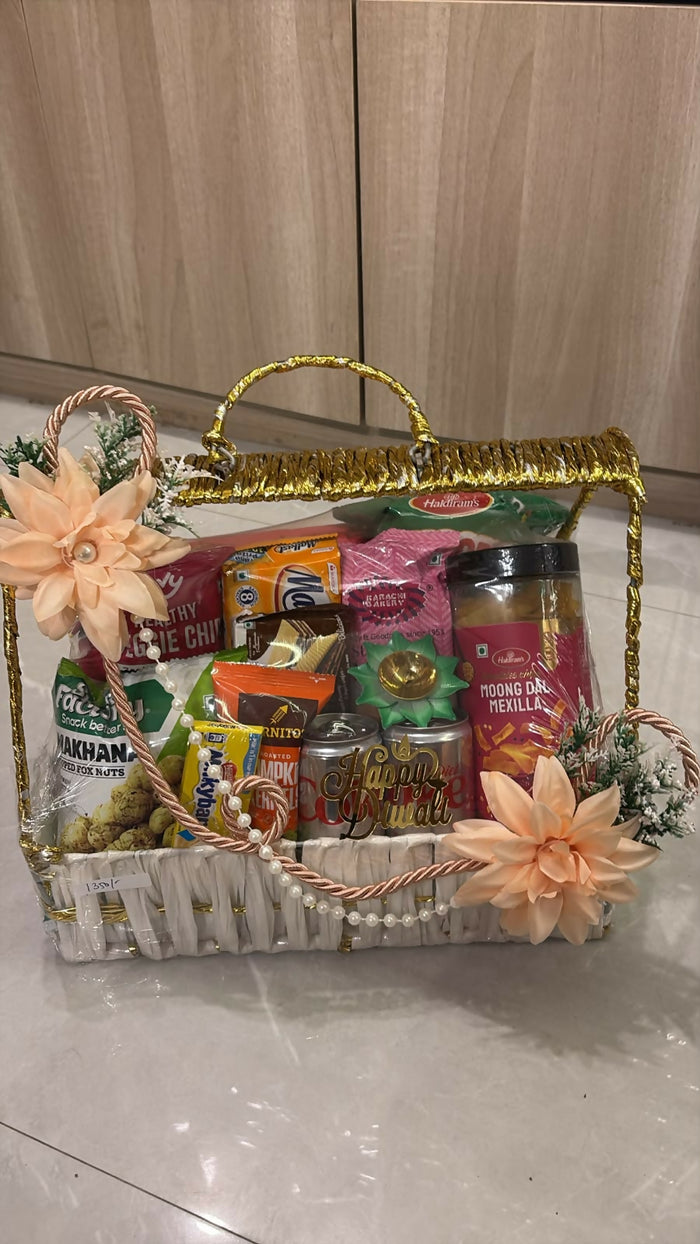 Golden Glamour Floral Crate Diwali Gourmet Hamper