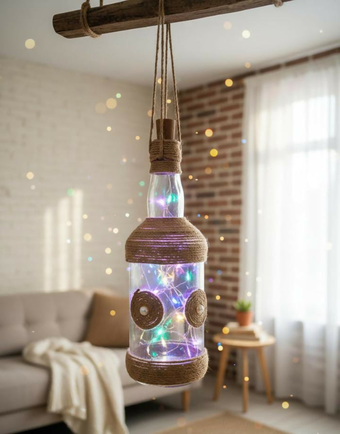 0001 Boho Hanging Bottle Lantern with Twine Accents Size 11 inch