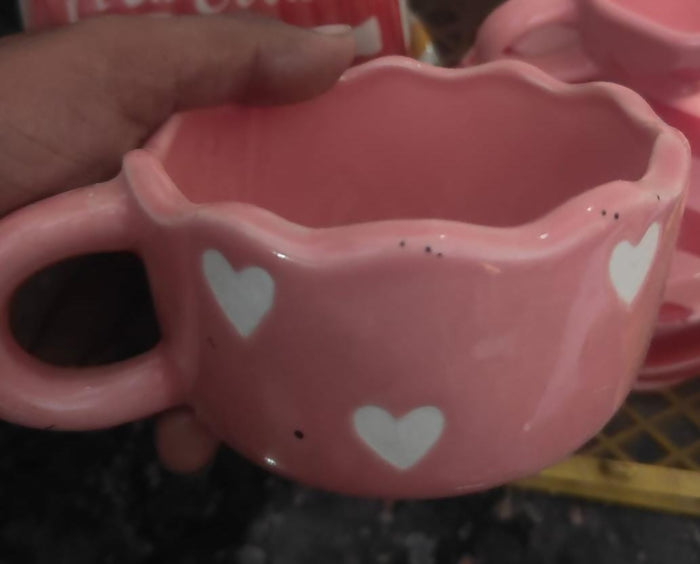 0013 Pink Wavy Heart Handcrafted Ceramic Mug