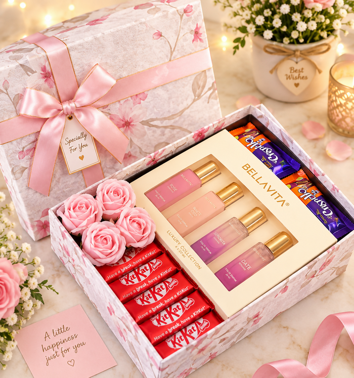0019 Pink Floral Luxury Perfume & Chocolate Gift Hamper
