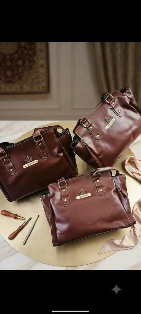 0048 Personalized Brown Leatherette Ladies Handbags