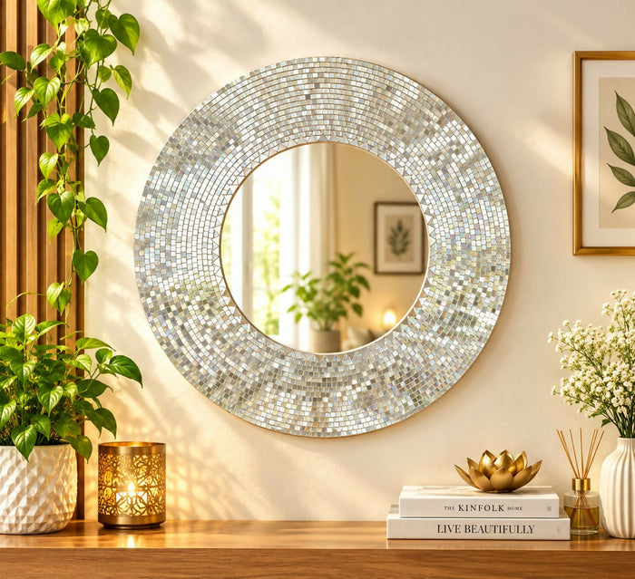 0001 Silver Petal Reflection Mirror Size 18inch