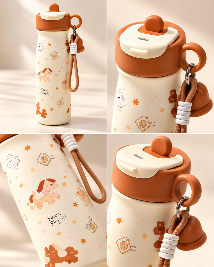0028 Cute & Comfy Water Bottle with Strap & Charm (800) ML