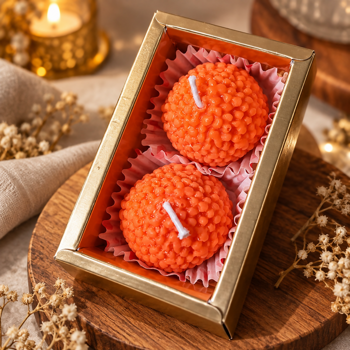 0022 Festive Red Laddu Diya Candles Gift Box