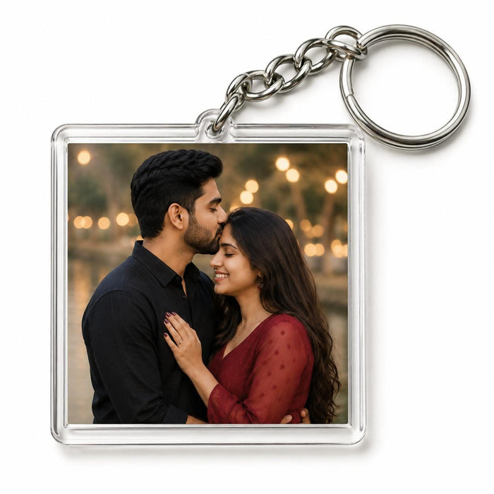 0066 Personalized Square Acrylic Couple Photo Keychain