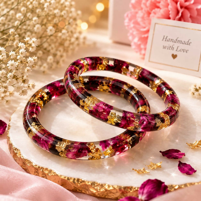 Handcrafted Crimson Floral Resin Bangles 0004