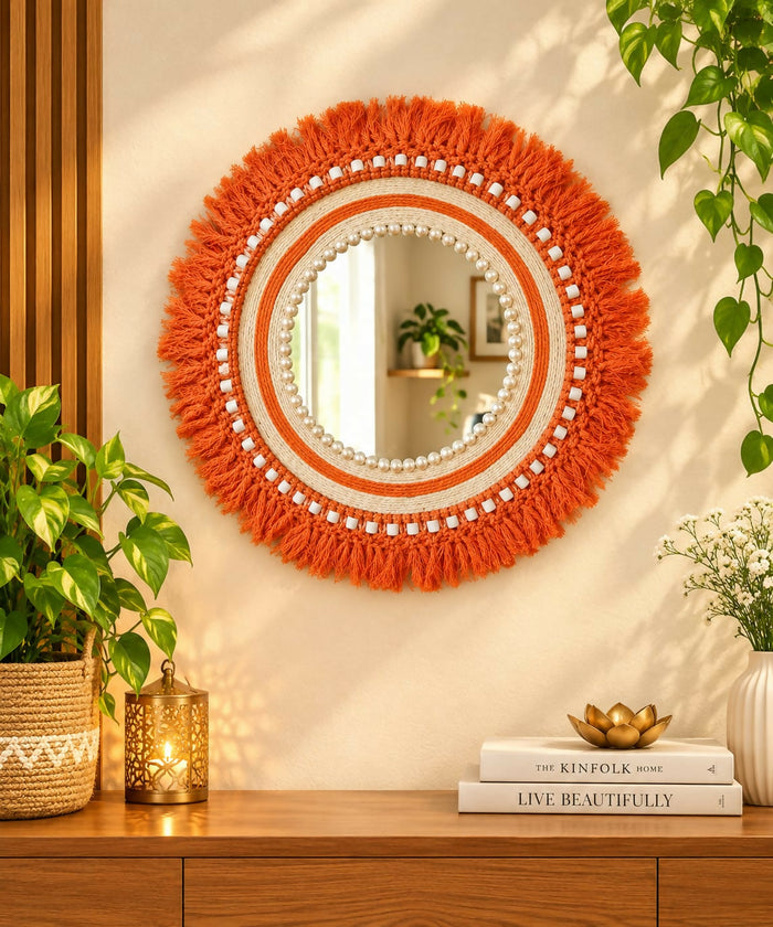 0001 Beaded Boho Sun Mirror Size 16inch