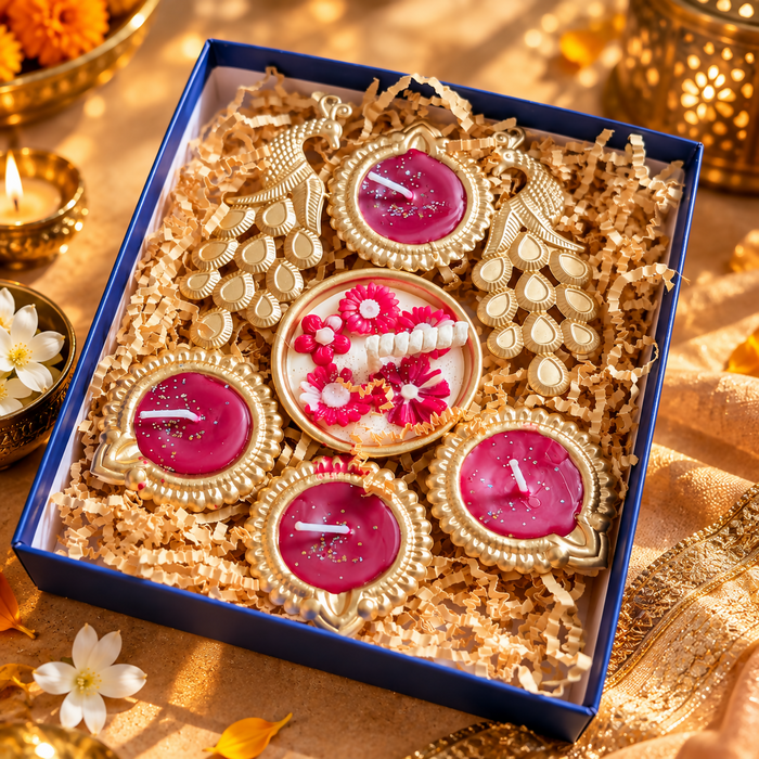 0022 Royal Golden Peacock Diya Gift Set
