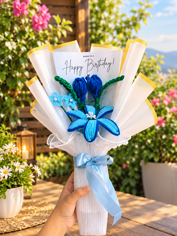 0034 Ocean Blue Birthday Bouquet – Handmade Floral Gift