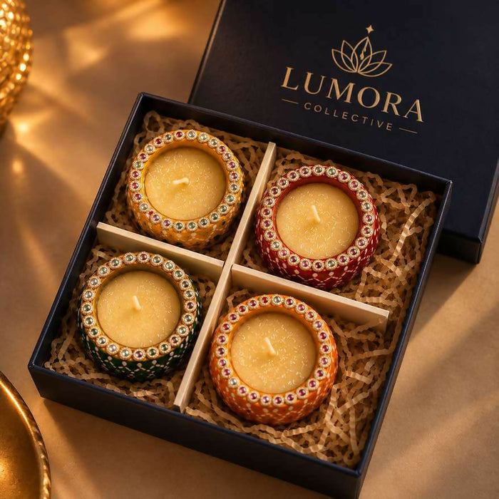0038 Lumora Royal Meenakari Studded Diya Candle Se
