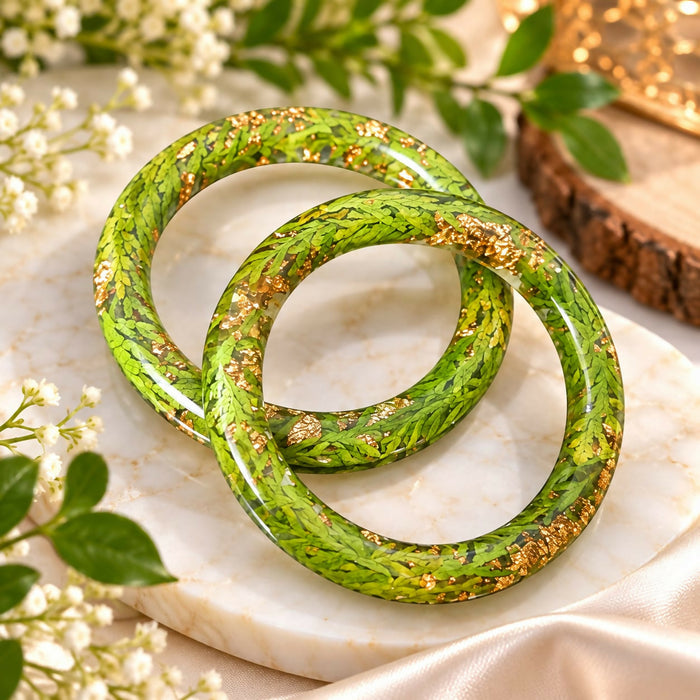 Handcrafted Green Floral Resin Bangles 0004