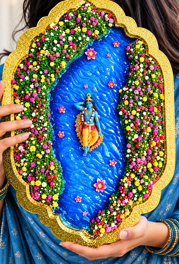 Handcrafted Krishna Waterfall & Floral Garden Wall Décor