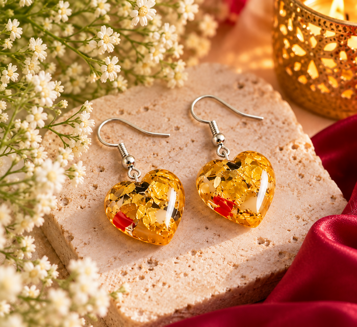 Golden Resin Bangles with Heart Earrings Combo 0004