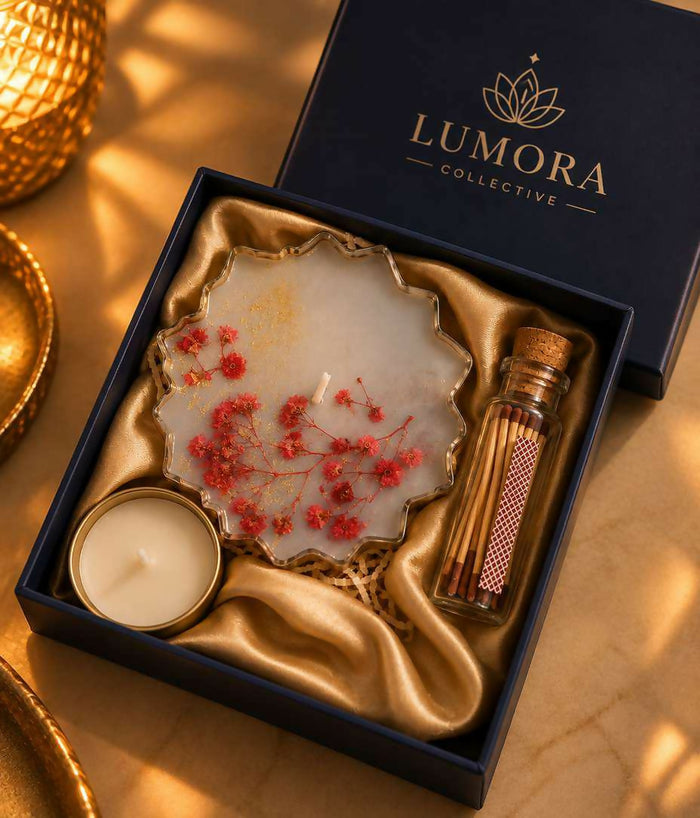 0038 Lumora Pressed Botanical Candle & Matchstick Gift Set
