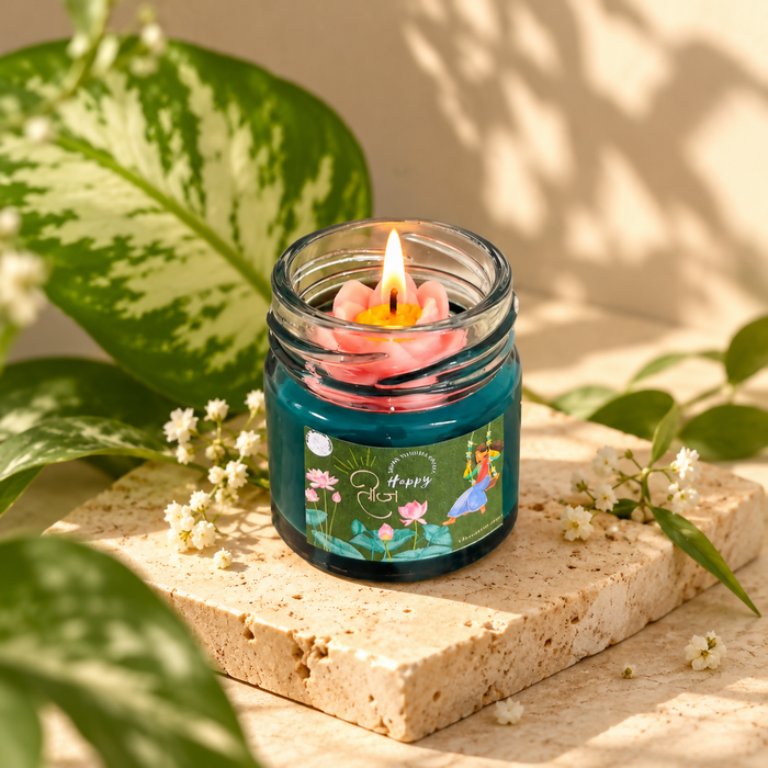 0016 Happy Teej Lotus Glass Jar Candle