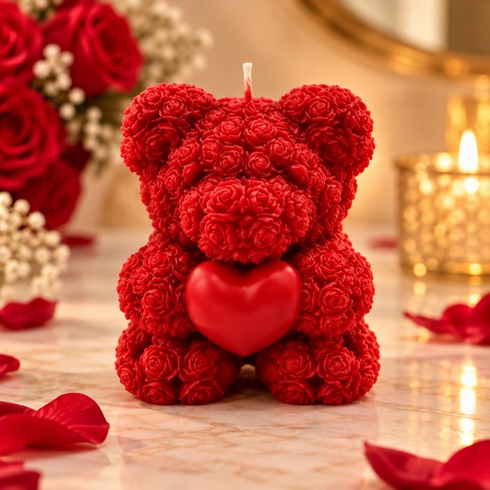 0030-3D Red Rose Teddy Bear with Heart Scented Candle