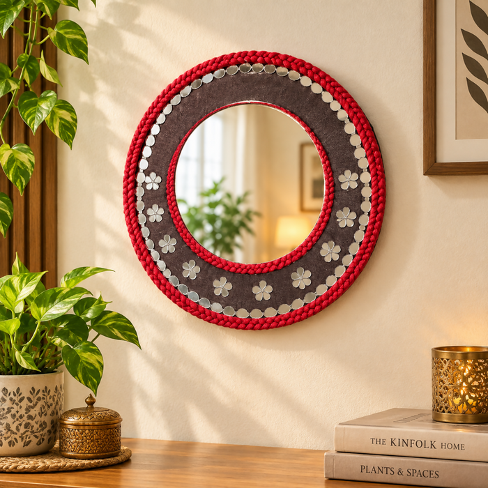 0001 Round Mirror with Red Braided Size 12inch