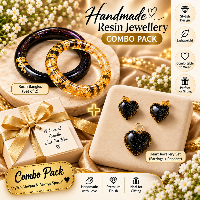 Black & Gold Resin Jewellery Set (Bangles, Pendant & Earrings Combo) 0004