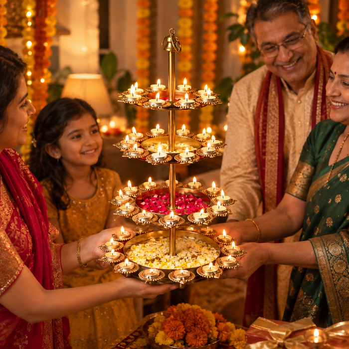 Royal 4-Tier Diya & Floral Centrepiece