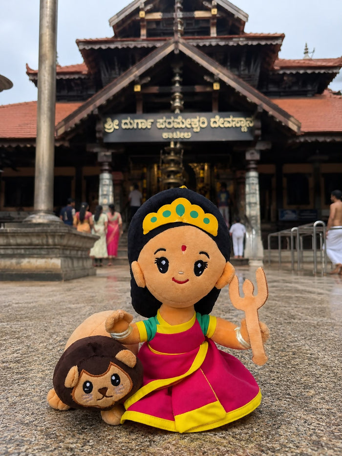 0060 Plush Goddess Durga Soft Toy with Lion & Trishul