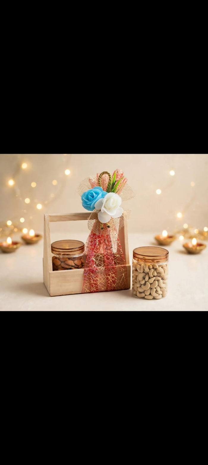 0061 Wooden Caddy Dry Fruit Jars Gift Set
