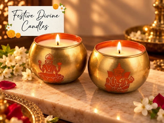 0017 Laxmi-Ganesh Brass Scented Candles