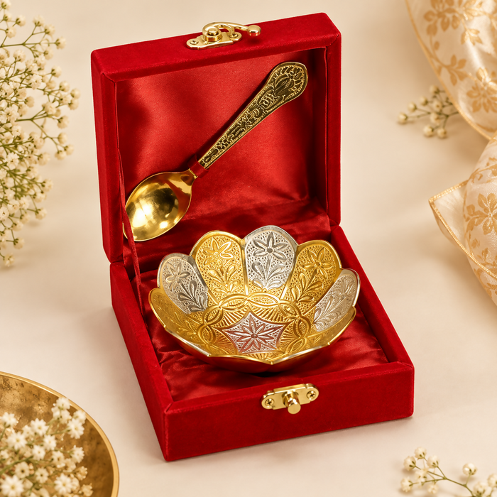 Royal Dual-Tone Gold & Silver Embossed Bowl & Spoon Set