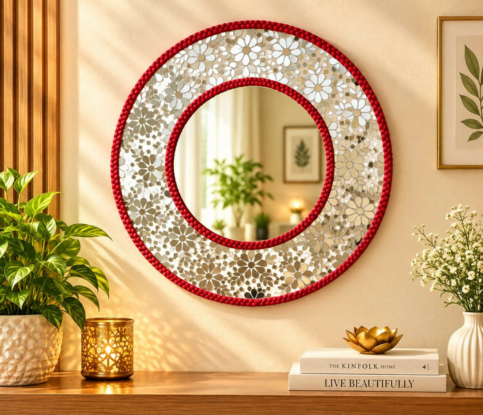 0001 Silver Petal Reflection Mirror Size 18 inch